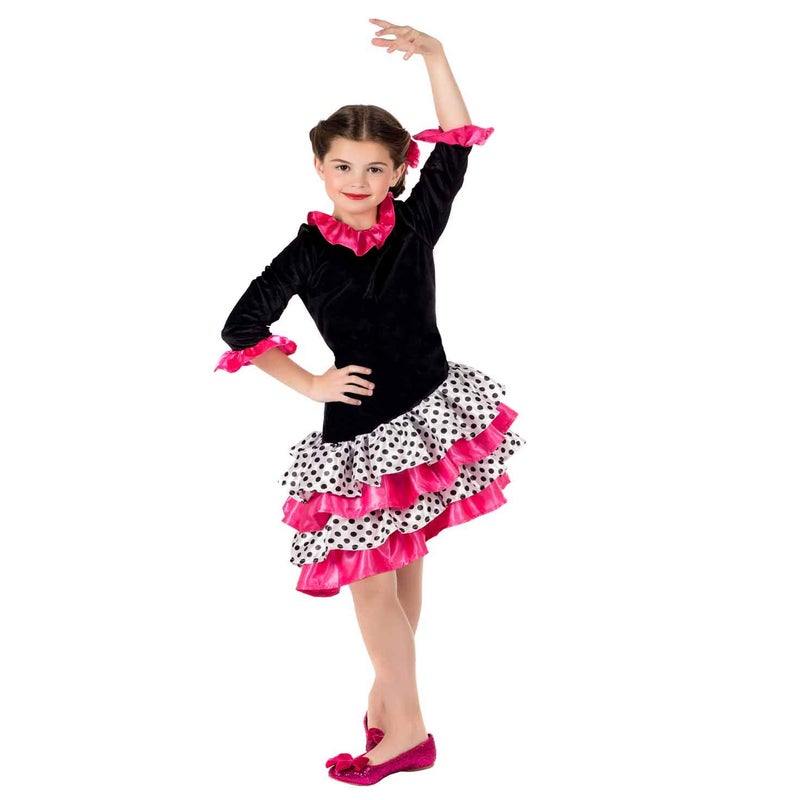 fun shack Kids Flamenco Dancer Costume Childrens Spanish Dance Dress Halloween Girls Book Character Costumes for Kids - Medium Black - Image 2
